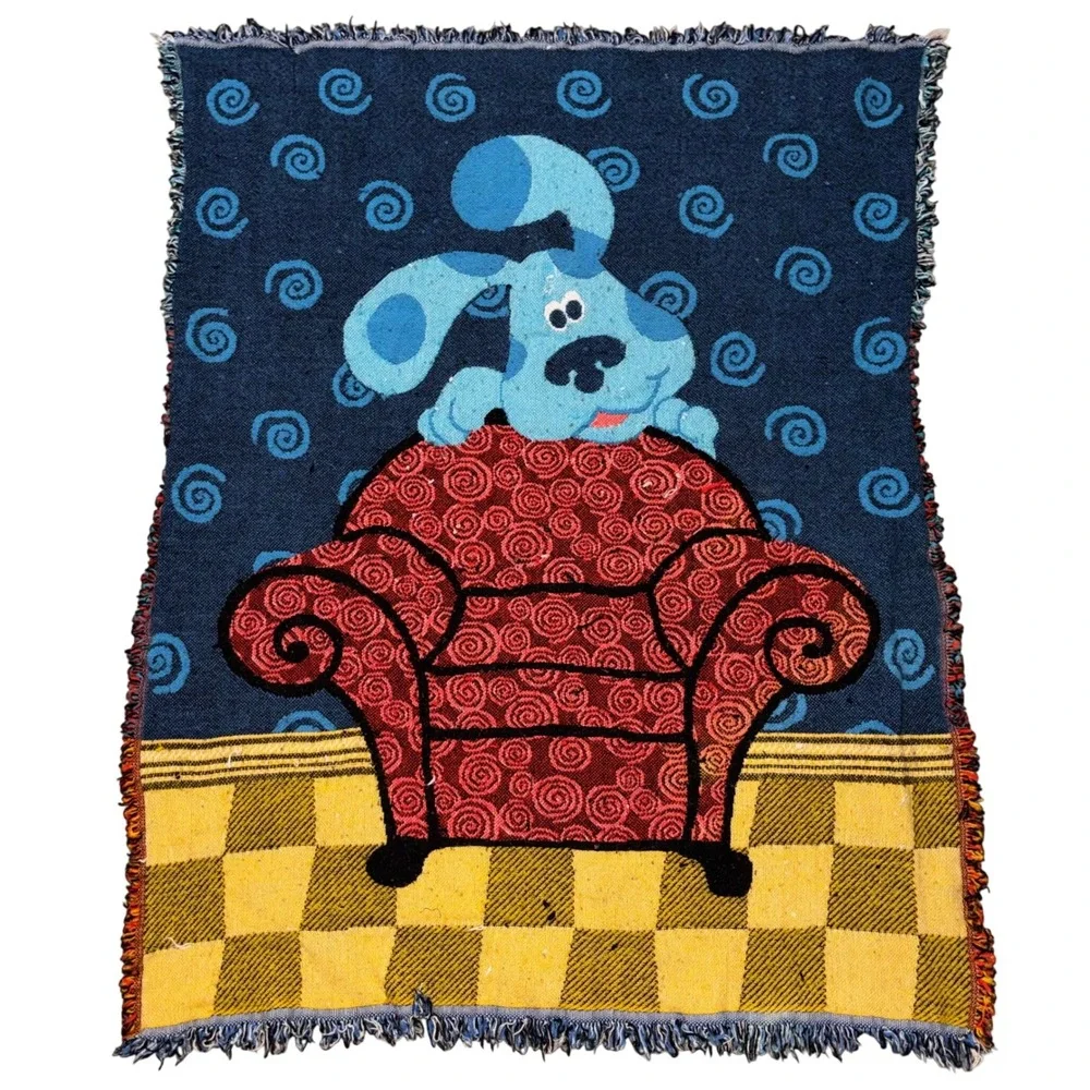 Vintage Blues Clues Woven Tapestry Throw Blanket Thinking Chair Nick Jr 38x50